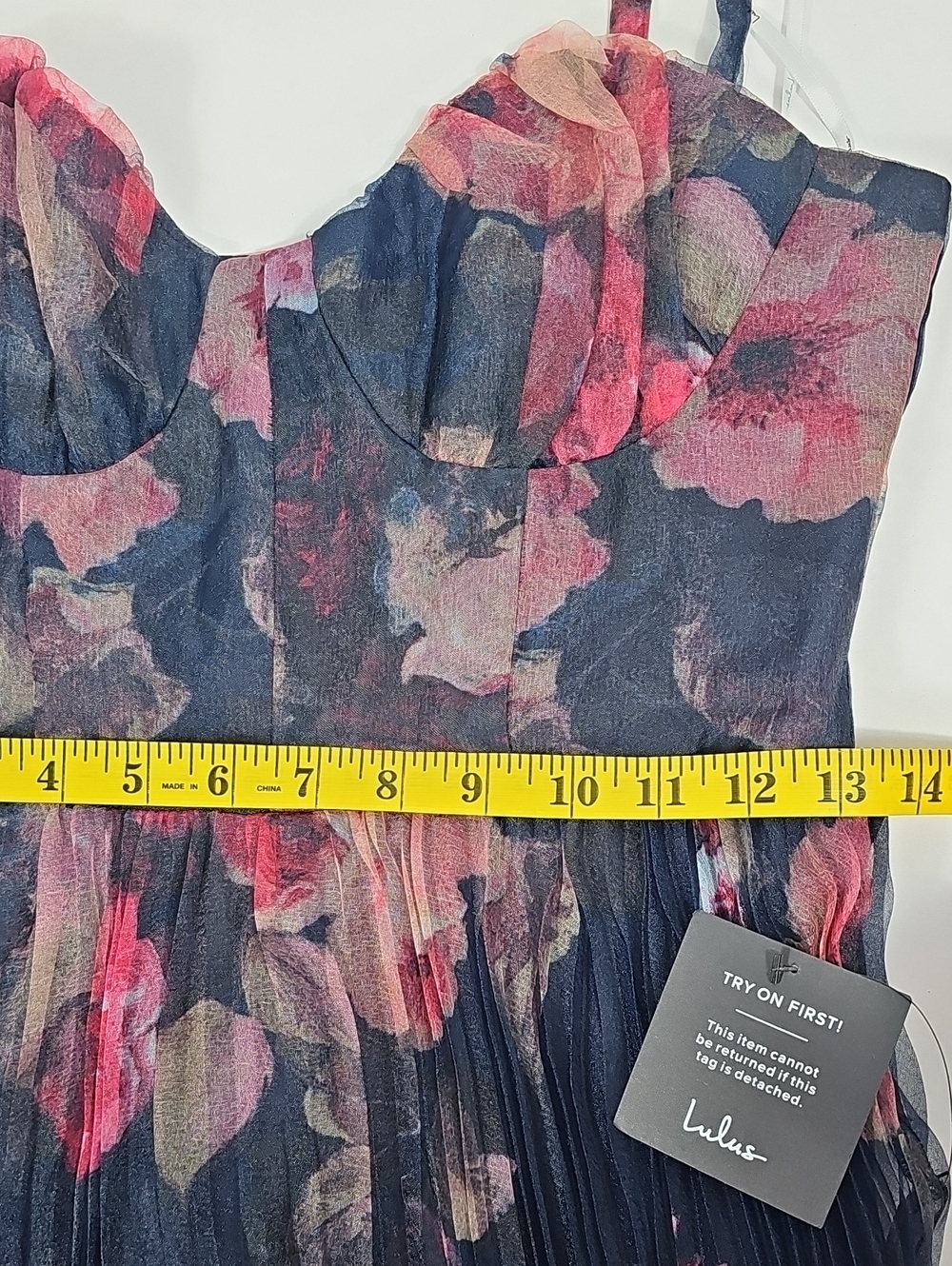 Lulus Floral Tulle Bustier Midi Dress NWT S Pleated Romantic Party Ethereal - Picture 15 of 16